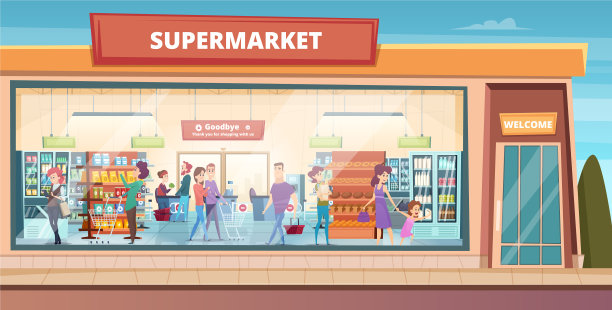 超市门面人们在购物图片下载