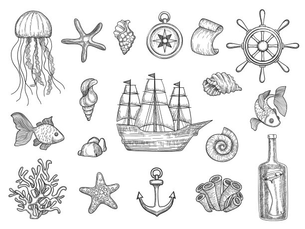 海洋符号渔船贝壳船海洋图片下载