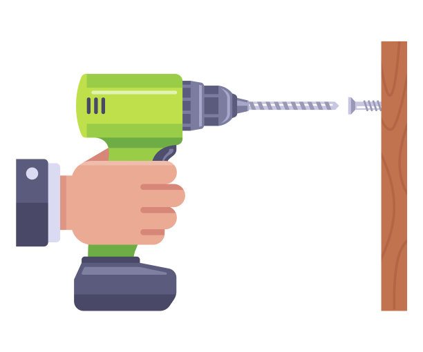 一只手拿着钻头，把一个螺栓拧到树上图片下载