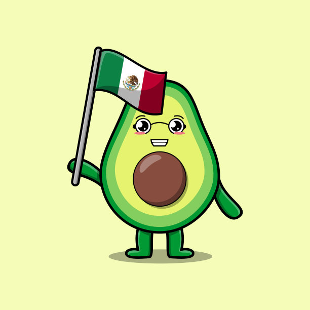 可爱的卡通牛油果，墨西哥国旗图片下载