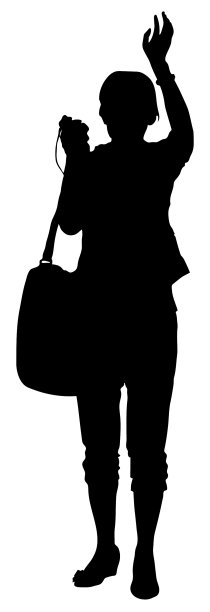 孤立剪影妇女与肩包年轻图片下载