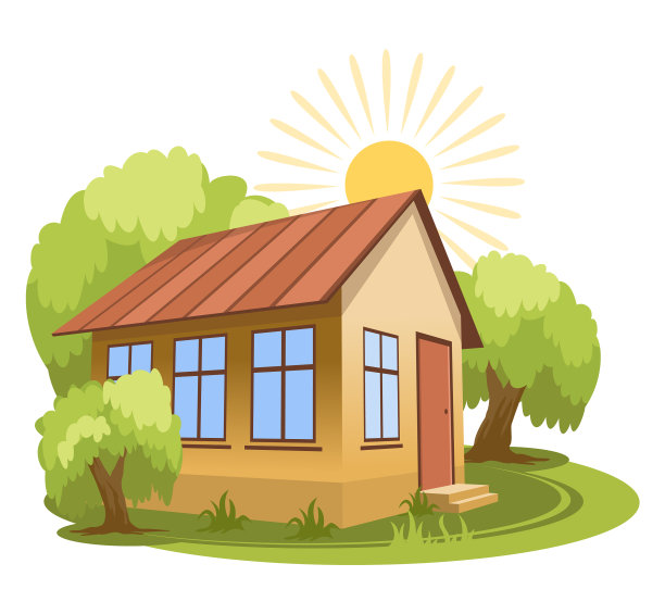 树木环绕的夏日景观屋图片下载