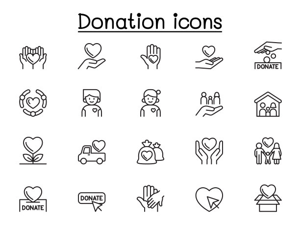 慈善捐赠图标设置为细线风格图片下载