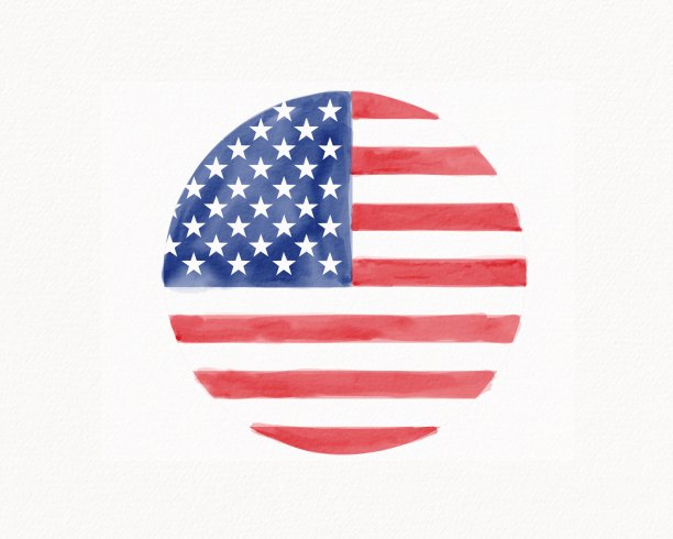 美国国旗在圆形的水彩刷漆纹理形状图片下载
