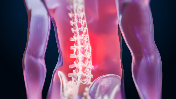 VFX背部疼痛虚拟现实呈现渲染。数字生成的人在脊柱创伤或关节炎的结果中经历不适。示意图医学可视化。图片下载