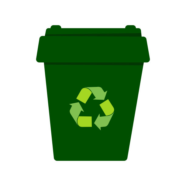 矢量插图，带有绿色垃圾桶和回收标志，孤立的元素。图片下载