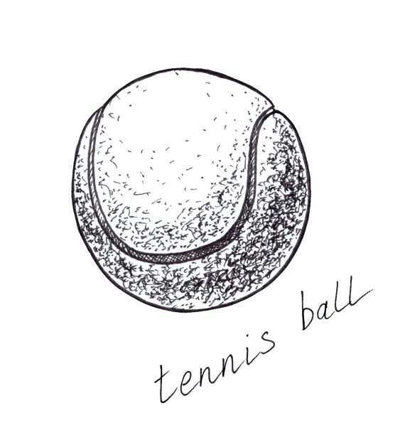 黑白插图手绘网球孤立在白色背景图片下载