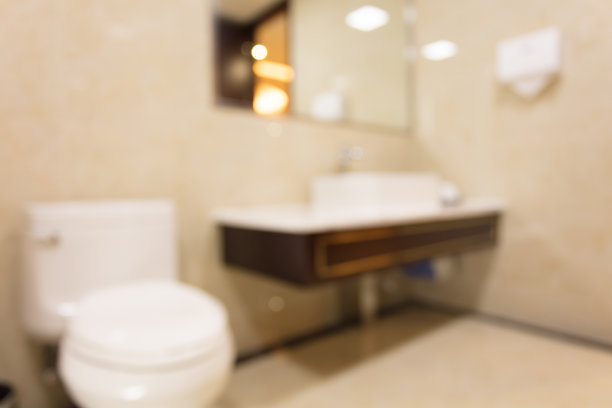 卫生间和洗手池在房间的浴室里，有散焦效果图片下载