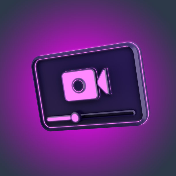 黑暗的3d视频录制图标与霓虹灯线图片下载