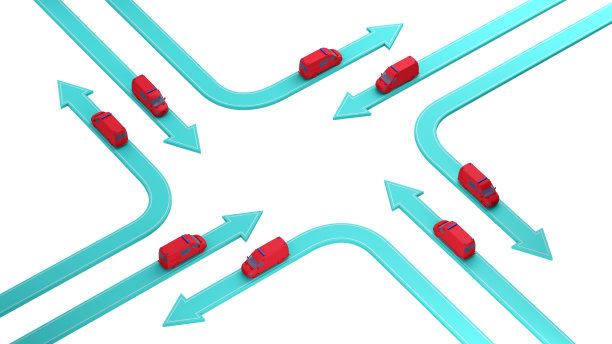 红色救护车上有不同方向的箭头，白色孤立图片下载