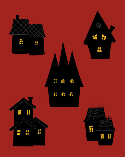 万圣节的房子。房子的黑色剪影图片下载