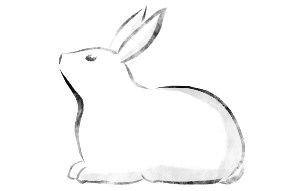 水墨画，线条画一只抬头坐着的兔子图片下载