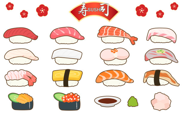 寿司材料矢量插图集图片下载