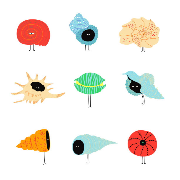 有趣的超现实的海贝壳与面孔图片下载