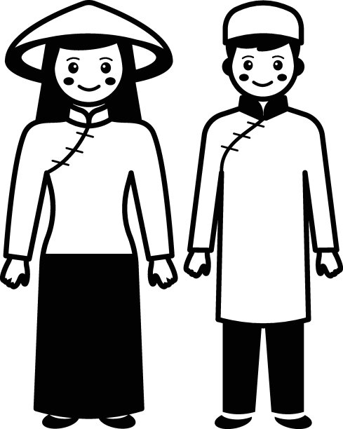 妇女穿丝质束腰外衣配长裤，男子穿澳代带tet矢量图标设计，世界土著民族标志，人物休闲装标志，越南夫妇站在一起的概念图片下载