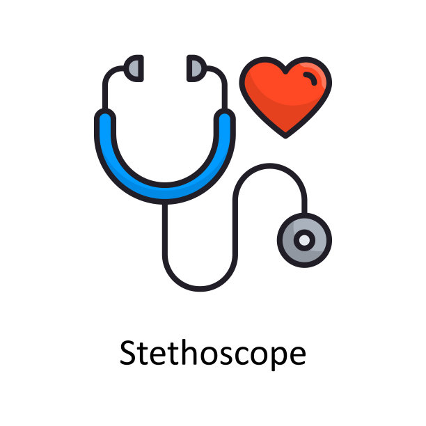 听诊器矢量填充轮廓图标设计插图。医学符号白色背景EPS 10文件图片下载