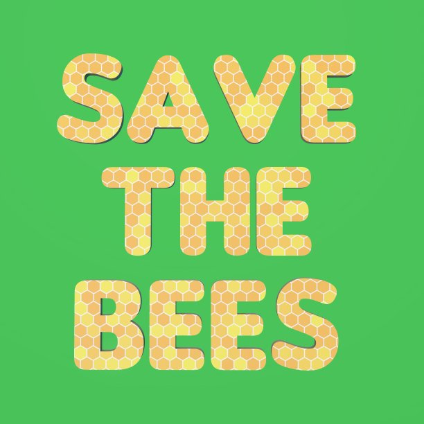 将蜜蜂文本保存为绿色背景。没有蜜蜂，就没有食物。蜜蜂的使命。3 d-render图片下载