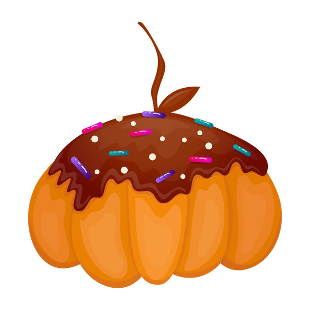 万圣节甜点南瓜巧克力。甜的食物。孩子们聚会。卡通矢量插图。万圣节蛋糕孤立。图片下载