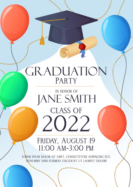 毕业晚会邀请函2022搞笑卡。天空有气球图片下载