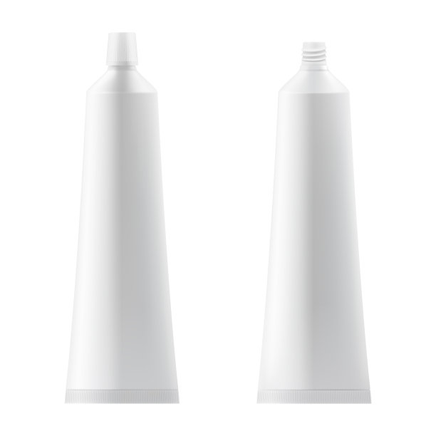 一套空牙膏管。打开和关闭管道。模型的白色管孤立在白色背景。逼真的3d矢量插图。图片下载