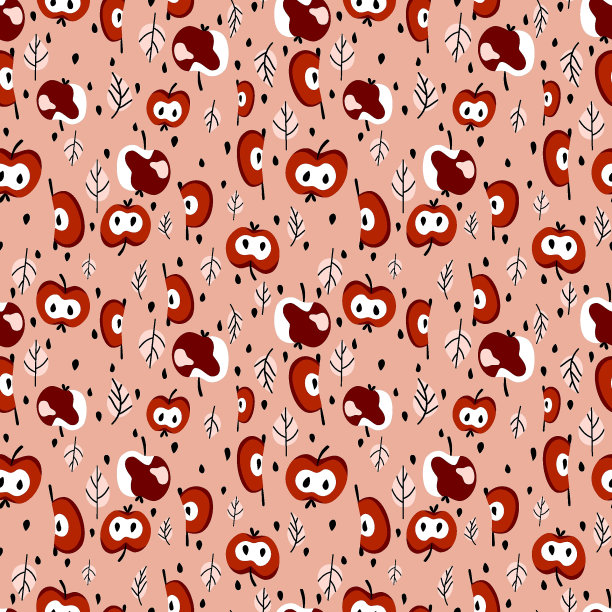 红可口的苹果园收获时间无缝图案向量图片下载