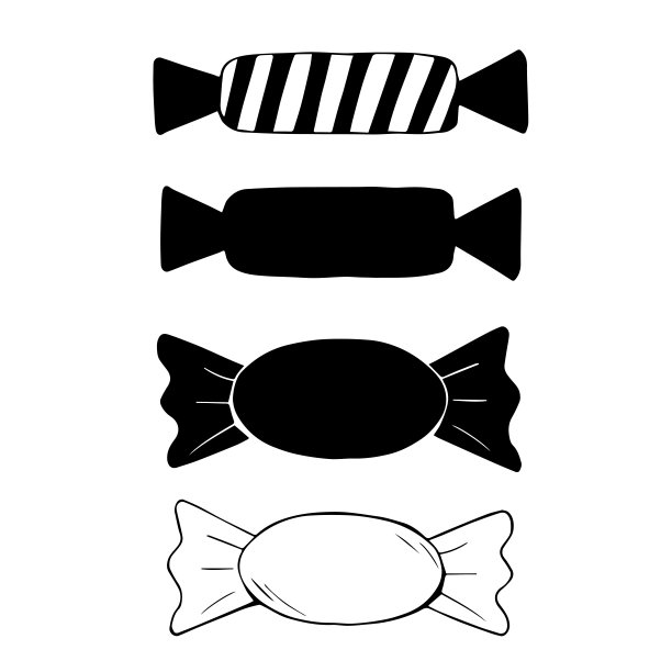 黑白手绘简单集合不同的糖果矢量插图图片下载