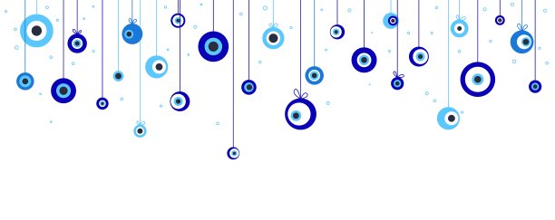 邪恶之眼横幅。希腊土耳其眼睛吉祥物，蓝色护身符精神保护悬挂。魔幻海报，假日精神经典矢量背景图片下载