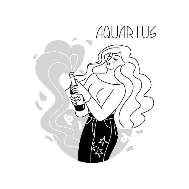水瓶座的女孩。美占星术。个人星座与美丽的女人。出生日期特征分析。平面风格的矢量插图。图片下载