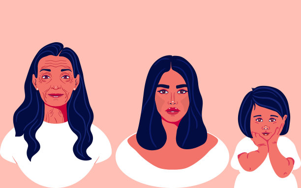 一代的女性。不同年龄的女性。插图、平面设计。外婆、妈妈和女儿在一起图片下载