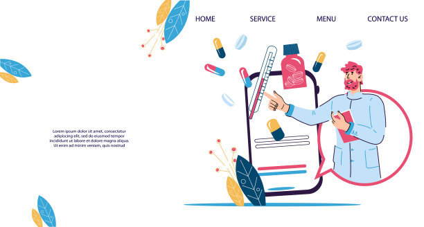 在线药房和远程医疗，医药订购应用程序，载体。图片下载