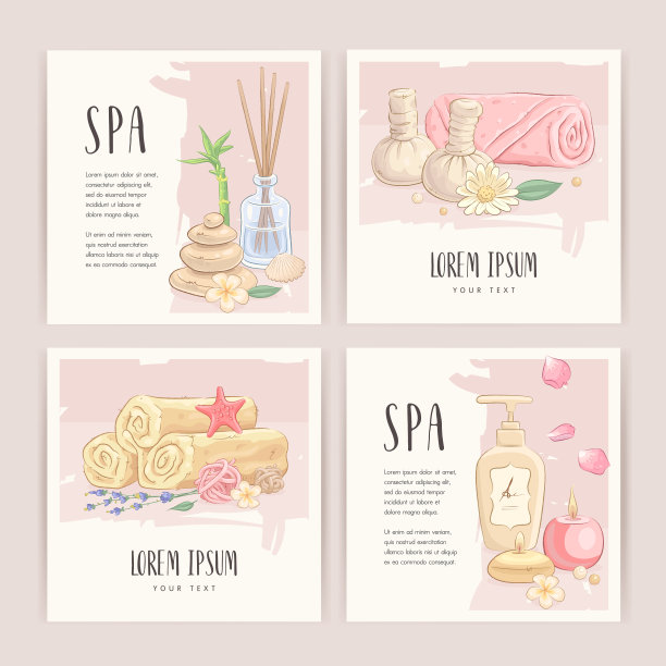 贺卡或方形横幅手绘水疗元素。矢量图图片下载