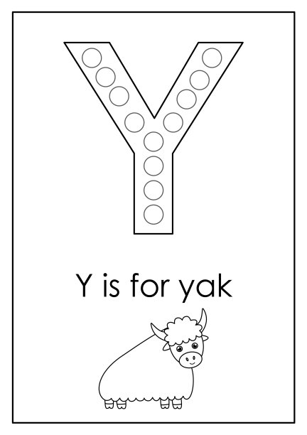 为孩子学习英文字母。字母y，点标记活动。图片下载