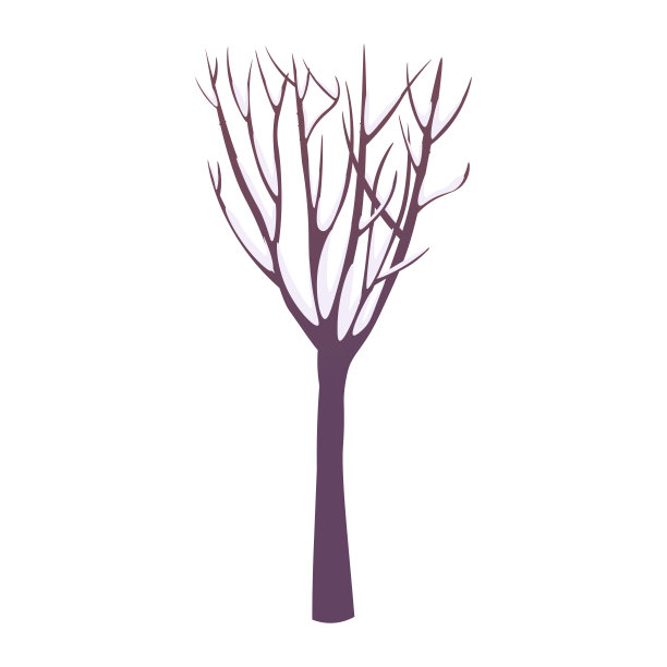 冬天的树，白色的背景上覆盖着白雪。图片下载