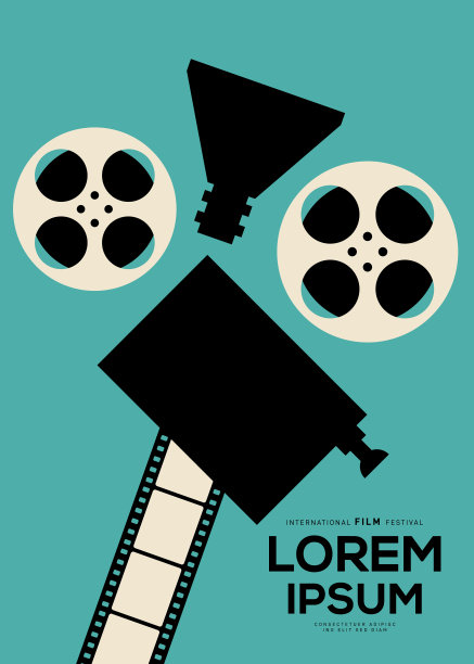 电影海报设计模板背景与复古电影相机图片下载