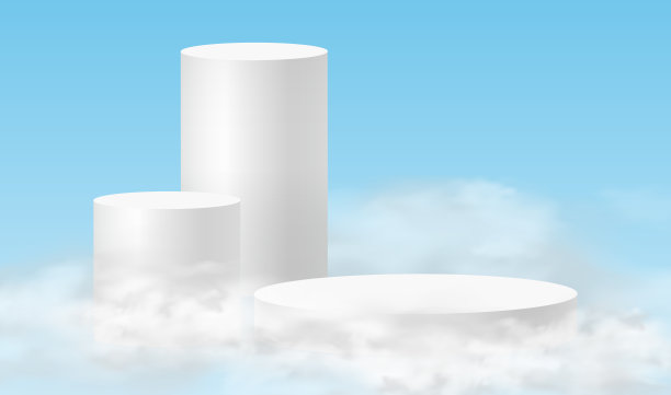 讲台上的天空。极简主义的背景与白色的平台在云。3d现实基座产品的产品演示和天空的云图片下载