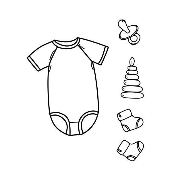 设置元素的手绘婴儿衣服。卡通素描风格涂鸦图标，横幅。图片下载