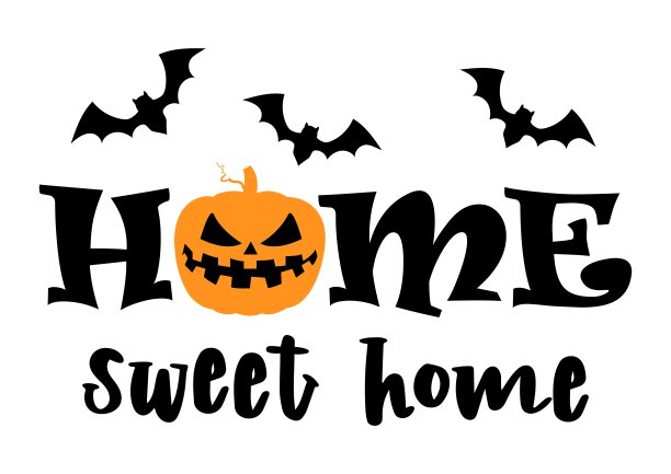 矢量万圣节插画家甜蜜的家与南瓜脸和蝙蝠在白色背景。传统的秋季节日家庭装饰，万圣节快乐，吓人的海报，门牌。图片下载