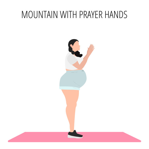 山与祈祷手姿势瑜伽锻炼图片下载