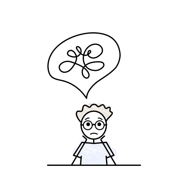 简单的素描困惑的家伙坐在书桌前图片下载