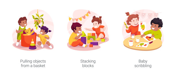 幼儿精细运动技能发展孤立卡通矢量插图套装图片下载