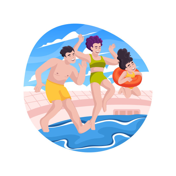 跳进游泳池孤立的卡通矢量插图。图片下载