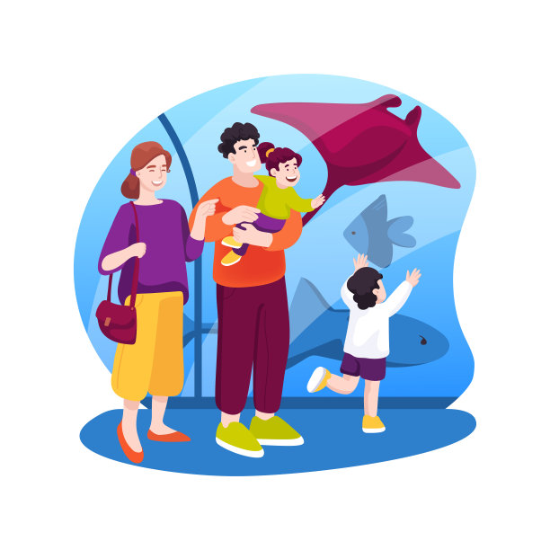 水族馆孤立的卡通矢量插图。图片下载