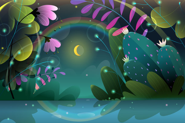 魔幻湖的童话闪亮夜幻想图片下载