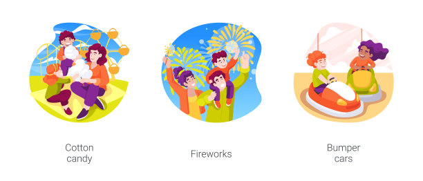 游览孤立的游乐园卡通矢量插图集图片下载