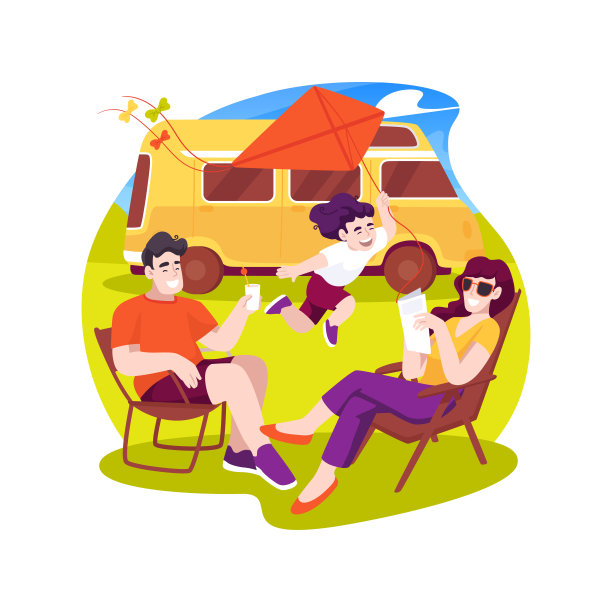 房车在自然孤立的卡通矢量插图。图片下载