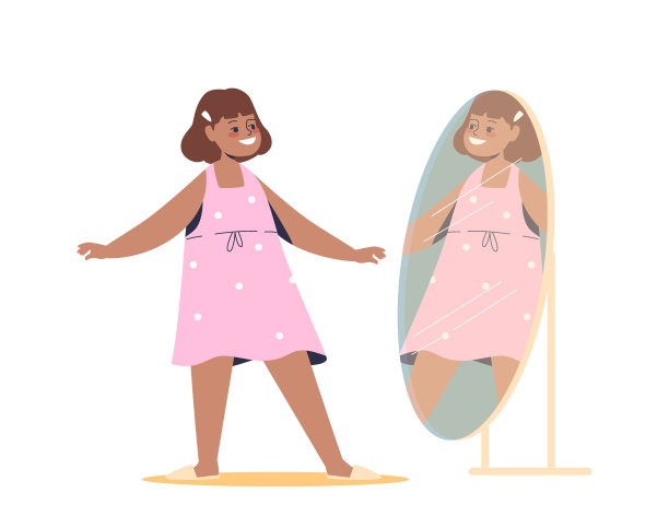 快乐的女孩穿着粉红色的裙子站在前面图片下载