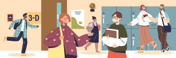 小学生在学校走廊里的一群孩子图片下载