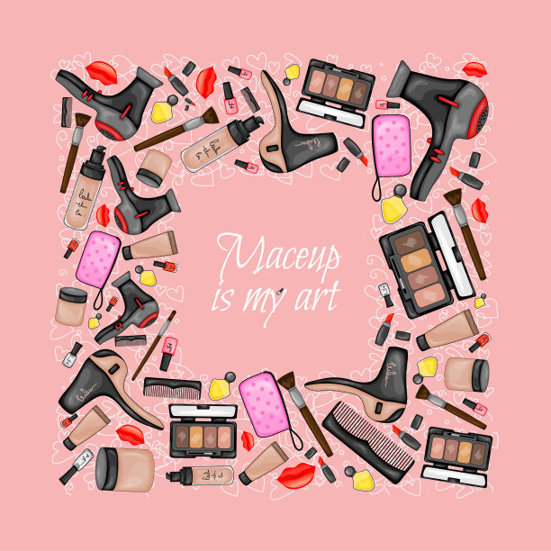 框架文本与一组美容项目。卡通风格。矢量插图。图片下载