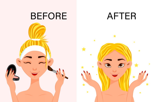 女性性格“整容前”和“整容后”。卡通风格。矢量插图。图片下载