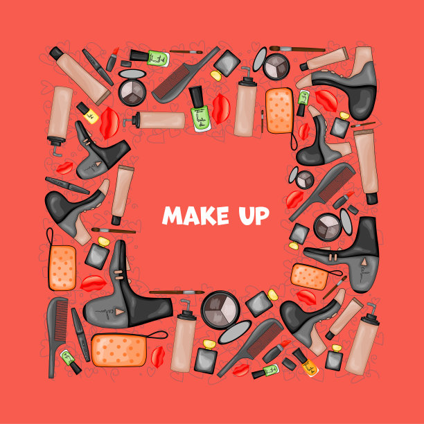 框架文本与一组美容项目。卡通风格。矢量插图。图片下载